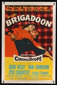 4z039 BRIGADOON linen 1sh '54 great romantic close up art of Gene Kelly & Cyd Charisse!