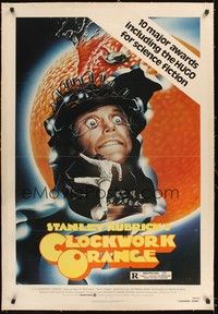 4z050 CLOCKWORK ORANGE linen 1sh R82 Stanley Kubrick classic, different art of Malcolm McDowell!
