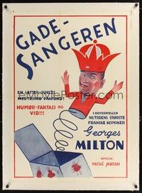 4z315 GADE-SANGEREN linen Danish '30s wacky artwork of Georges Milton as a jack-in-the-box!