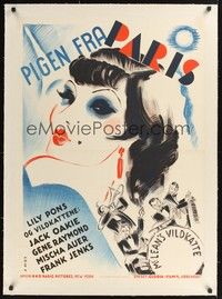 4z322 THAT GIRL FROM PARIS linen Danish '36 great artwork of Lily Pons by Erik Frederiksen!