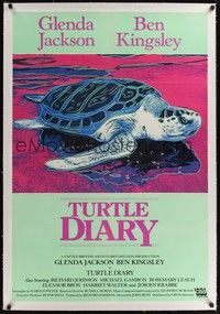 4z237 TURTLE DIARY linen English 1sh '85 fantastic art of sea turtle on the beach by Andy Warhol!