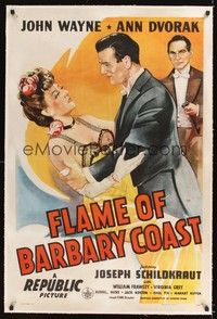 4z073 FLAME OF BARBARY COAST linen 1sh '45 romantic art of John Wayne & sexy Ann Dvorak, Schildkraut