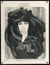 4z361 BRIDE WORE BLACK linen French 23x32 '68 Francois Truffaut, art of Jeanne Moreau by Ferracci!