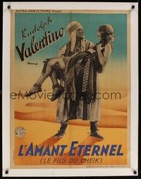 4z375 SON OF THE SHEIK linen French 23x32 R30s great c/u of Rudolph Valentino holding Vilma Banky!