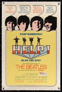 4z089 HELP linen 1sh '65 The Beatles, John, Paul, George & Ringo, rock & roll classic!