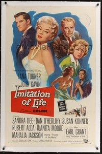 4z100 IMITATION OF LIFE linen 1sh '59 art of sexy Lana Turner, Sandra Dee, from Fannie Hurst novel!