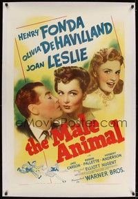 4z117 MALE ANIMAL linen 1sh '42 Henry Fonda, Olivia de Havilland & Joan Leslie, James Thurber play!
