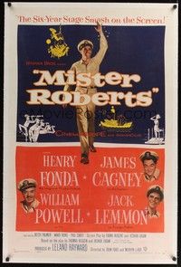 4z125 MISTER ROBERTS linen 1sh '55 Henry Fonda, James Cagney, William Powell, Jack Lemmon,John Ford