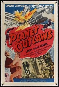 4z146 PLANET OUTLAWS linen 1sh '53 Buck Rogers serial repackaged as a feature with new footage!
