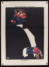4z331 RAY CHARLES: JAZZ GREATS linen commercial Polish 27x38 '90 cool art playing piano by Swierzy!