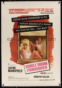4z165 SINGLE ROOM FURNISHED linen 1sh '68 sexy Jayne Mansfield lived her life too full & too fast!