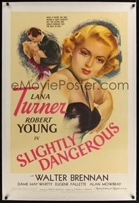 4z166 SLIGHTLY DANGEROUS linen D 1sh '43 satins & sables brought out the best in sexy Lana Turner!