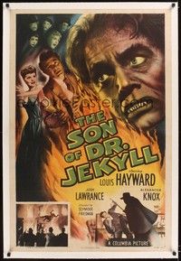 4z169 SON OF DR. JEKYLL linen 1sh '51 Louis Hayward, she married a monster, great artwork!