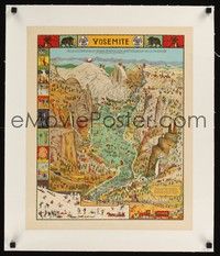 4z222 YOSEMITE linen special 16x20 '31 cool artwork map of the national park created by Jo Mora!