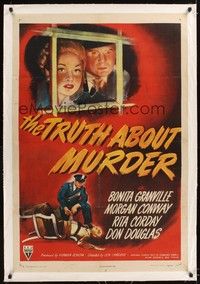 4z193 TRUTH ABOUT MURDER linen 1sh '46 District Attorney vs. his own wife in court, film noir!
