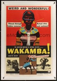 4z197 WAKAMBA linen 1sh '55 colorful art, actual customs of weird & wonderful African tribe!