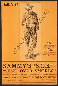 4z210 SEND OVER SMOKES linen WWI war poster '10s great Ixhom art of soldier out of cigarettes!