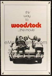 4z203 WOODSTOCK linen teaser 1sh '70 great image of teens sitting on a 1969 Chevy Chevelle SS!