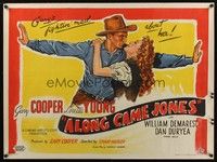 5a030 ALONG CAME JONES British quad '45 Gary Cooper's fightin' mad about sexy Loretta Young!