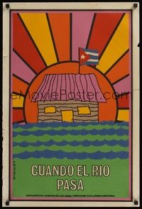 5a034 CUANDO EL RIO PASO Cuban '87 Guillermo Centeno, Emeria art of sunset & Cuban flag!