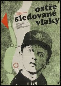 5a106 CLOSELY WATCHED TRAINS Czech 23x33 '66 Ostre Sledovane Vlaky, classic coming-of-age comedy!