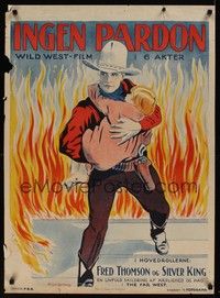 5a128 IGNEN PARDON Danish '20s Lichtenberg art of cowboy Fred Thomson saving child from fire!