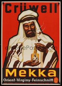 5a130 MEKKA Danish '50s Cruwell, great artwork of Arabian man & tobacco!