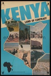 5a228 KENYA LAND OF CONTRAST travel poster '50s cool images of African wildlife!
