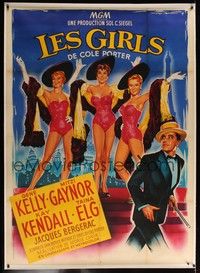 5a280 LES GIRLS linen French 1p '57 art of Gene Kelly + sexy Gaynor, Kendall & Elg by Roger Soubie!