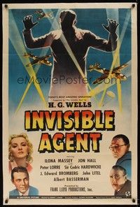 5a013 INVISIBLE AGENT 1sh '42 fx image of invisible man with WWII airplanes, Peter Lorre