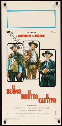 5a084 GOOD, THE BAD & THE UGLY Italian locandina R70s cool art of Clint Eastwood, Lee Van Cleef!