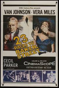 5b011 23 PACES TO BAKER STREET 1sh '56 cool artwork of Van Johnson & scared Vera Miles!