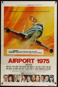 5b032 AIRPORT 1975 1sh '74 Charlton Heston, Karen Black, G. Akimoto aviation accident art!