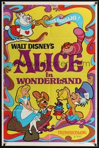 5b034 ALICE IN WONDERLAND 1sh R74 Walt Disney Lewis Carroll classic, great psychedelic art!