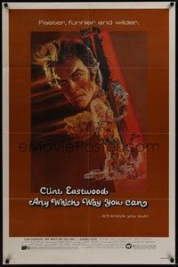 5b052 ANY WHICH WAY YOU CAN 1sh '80 cool artwork of Clint Eastwood & Clyde by Bob Peak!