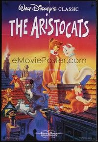 5b057 ARISTOCATS int'l 1sh R90s Walt Disney feline jazz musical cartoon, great colorful art!