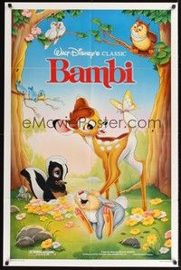 5b072 BAMBI 1sh R88 Walt Disney cartoon deer classic, great art with Thumper & Flower!