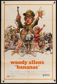 5b073 BANANAS 1sh '71 great artwork of Woody Allen by E.C. Comics artist Jack Davis!