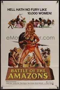 5b078 BATTLE OF THE AMAZONS 1sh '73 art of sexy barely-dressed female warrior Lucretia Love!