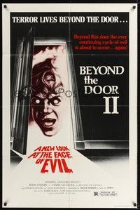 5b091 BEYOND THE DOOR II 1sh '78 Mario Bava's Schock, creepy art of huge evil head!