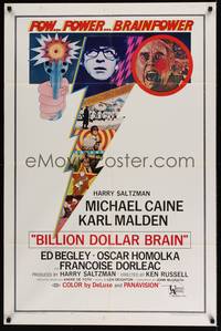 5b096 BILLION DOLLAR BRAIN 1sh '67 Michael Caine, Karl Malden, Ken Russell, pow, power, brainpower