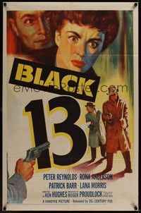 5b098 BLACK 13 1sh '54 cool English crime artwork, Peter Reynolds!