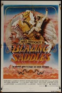 5b109 BLAZING SADDLES 1sh '74 classic Mel Brooks western, art of Cleavon Little by John Alvin!