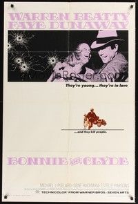 5b127 BONNIE & CLYDE 1sh '67 notorious crime duo Warren Beatty & Faye Dunaway!