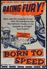 5b130 BORN TO SPEED 1sh R61 daredevil midget car racing, souped-up midget buzz-bombs!