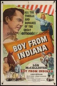 5b133 BOY FROM INDIANA 1sh '50 Lon McCallister, George Cleveland & Lois Butler!