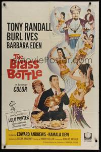 5b136 BRASS BOTTLE 1sh '64 great art of Tony Randall & Barbara Eden with genie Burl Ives!