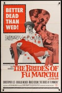 5b138 BRIDES OF FU MANCHU 1sh '66 Asian villain Christopher Lee, Better dead than wed!