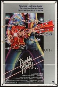 5b148 BUDDY HOLLY STORY style B 1sh '78 Gary Busey great art of electrified guitar, rock 'n' roll!