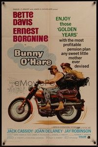 5b150 BUNNY O'HARE 1sh '71 Bette Davis & Ernest Borgnine on motorcycle!